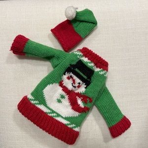 Wine Bottle Snowman Christmas / Holiday Sweater & Stocking Cap